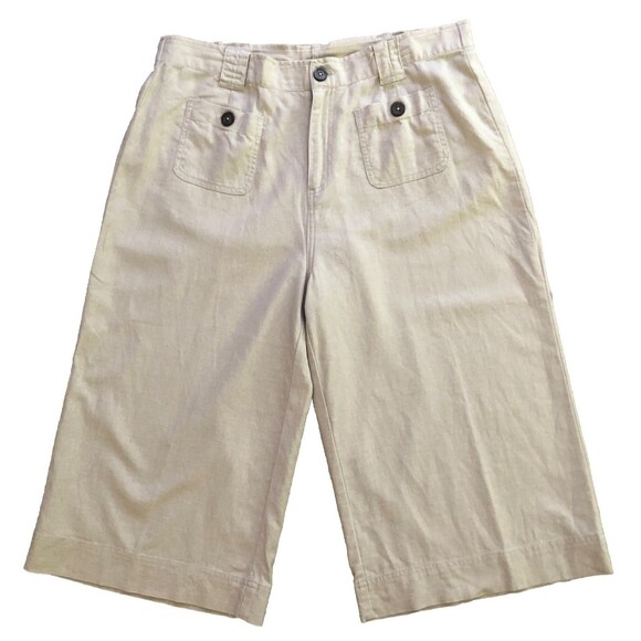 Papagallo Linen Blend Wide Leg Capri Womens Sz 10P Y2k Tan Scandi Girl Lagenlook - Picture 2 of 14